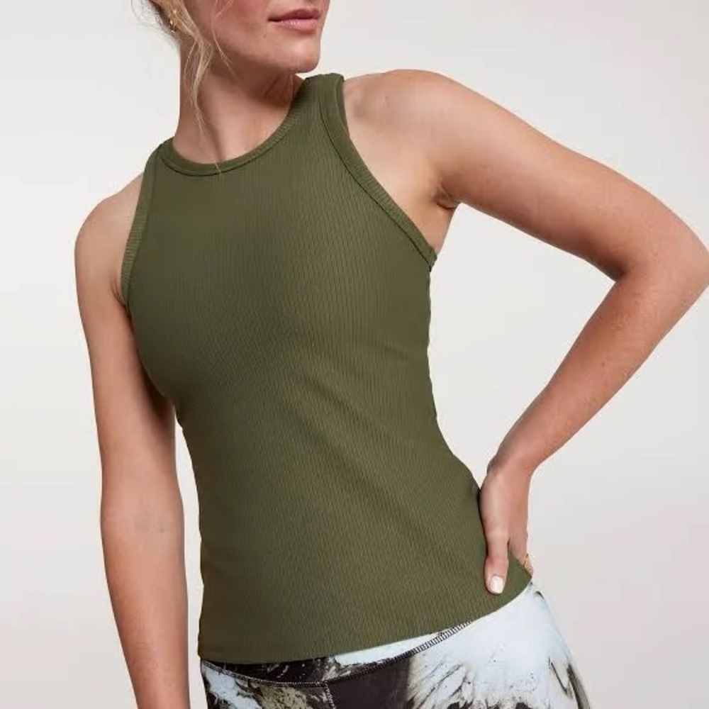 CALIA Women's Racer Rib Tank, Dark Olive, Medium